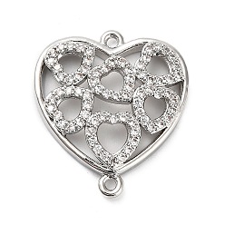 Платина Подвески в форме сердца из латуни с микро-паве и прозрачным кубическим цирконием, стойки покрытие, долговечный, без свинца и без кадмия, платина, 20x18x4 мм, отверстие : 1.2 мм
