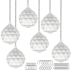 Платина Ювелирные комплекты diy, с прозрачными стеклянными подвесками k 9, застежки из нержавеющей стали, 304 люстры соединительные зажимы нержавеющие, шпильки и железные кабельные цепи, платина, 34.5x32 мм, отверстие : 1.8 мм