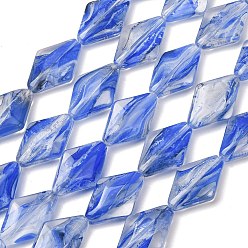 Azul Cuentas de murano transparente hechas a mano, rombo, azul, 27~27.5x17.5x7.5 mm, agujero: 1.2 mm, sobre 10 unidades / cadena, 10.59~10.75'' (26.9~27.3 cm)