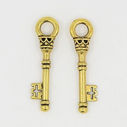 Античное Золото Сплавочные подвески тибетского стиля, без свинца, без никеля и без кадмия, античное золото , Ключ от всех дверей подвески, 36x9x6 мм, отверстие : 5 мм