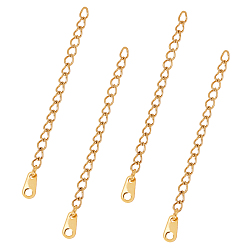 Golden 304 Stainless Steel Chain Extender, Curb Chain, with Charms, Teardrop, Golden, 60mm