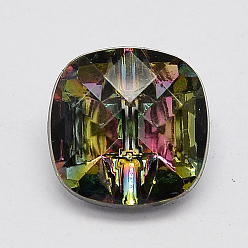 Разноцветный Тайвань акриловые кнопки горный хрусталь, граненые, 1-луночное, квадратный, красочный, 13x13x7 мм, отверстие : 1 мм