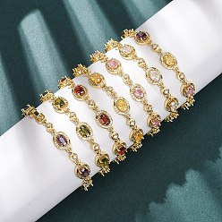 Настоящее золото 18K Браслеты-цепочки из овальной латуни с микропаве из кубических цирконий для женщин, стойки покрытие, долговечный, без кадмия и без свинца, реальный 18 k позолоченный, 7-1/4 дюйм (18.5 см)