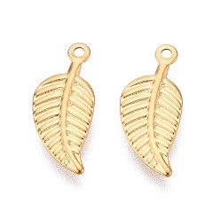 Настоящее золото 18K 304 амулеты из нержавеющей стали листа, ионное покрытие (ip), реальный 18 k позолоченный, 14x6x0.5 мм, отверстие : 1 мм