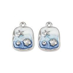 Платина Подвески из сплава и страза, прямоугольник в форме морской звезды и ракушки, Эмаль стиле, стойки покрытие, без кадмия и без свинца, платина, 19.5x14x3.5 мм, отверстие : 1.8 мм