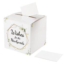 White 1 Set Graduation Party Paper Card Boxes, Square Grad Card Boxes with 5Pcs Paper Cards, White, 16.5x16.5x16.5cm