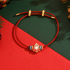 Рождественская елка Рождественские регулируемые нейлоновые браслеты-слайдеры, браслеты из латунных бусин с эмалью для женщин, рождественская елка, внутренний диаметр: 2 дюйм (5 см) ~ 3-1/8 дюйм (8 см)