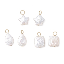 Золотой 3шт 3 стили подвески из натурального жемчуга кеши, с 304 петлями из нержавеющей стали, квадратная звезда-слеза, кремово-белые, золотые, 14~17x8.5~11x2~5.5 мм, отверстие : 2.2~3.3 мм, 1 шт / стиль