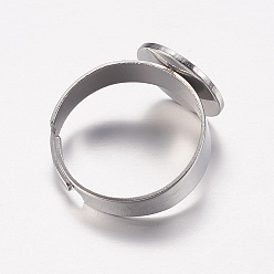 Stainless Steel Color Adjustable 304 Stainless Steel Finger Rings Components, Pad Ring Base Findings, Flat Round, Stainless Steel Color, Tray: 12mm, 17mm