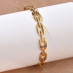 Золотой 304 из нержавеющей стали манжеты браслеты, овальные цепочки-браслеты для женщин, ионное покрытие (ip), долговечный, золотые, внутренний диаметр: 2.26x1.93 дюйм (5.75x4.9 см)