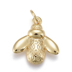 Real 18K Gold Plated Brass Pendants, with Jump Rings, Cadmium Free & Lead Free, Long-Lasting Plated, Bees, Real 18K Gold Plated, 16x15x3mm, Hole: 3mm
