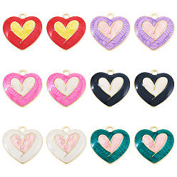 (52) Непрозрачная лаванда 12 шт 6 цвета сплава эмалевые подвески, шарма сердца, золотые, разноцветные, 18x18.5x4 мм, отверстие : 1.8 мм, 2 шт / цвет