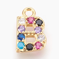 Letter B Латунные микро проложить кубического циркония прелести, буквы, золотые, letter.b, 13~14x7~10x2~2.5 мм, отверстие : 1.5~1.8 мм