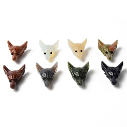 Смешанные камни Природные и синтетические смешанные подвески драгоценных камней, сверху просверленные бусы, с глазком из черного оникса, голова волка, 46~47x32.5~33.5x18 мм, отверстие : 2 мм