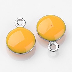 Оранжевый Из нержавеющей стали амулеты эмаль, эмалированные блестки, плоско-круглые, оранжевые, 11x8x3 мм, отверстие : 1 мм