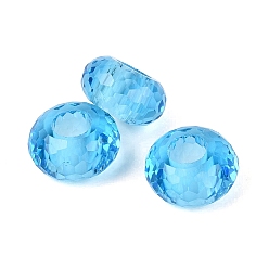 Cielo Azul Oscuro Granos europeos de cristal transparente, Rondana plana, abalorios de grande agujero, facetado (128 facetas), cielo azul profundo, 14x7.5 mm, agujero: 5.5~6 mm