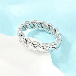 Stainless Steel Color Twisted Braided Chain Shape 304 Stainless Steel Finger Rings for Men, Stainless Steel Color, 6mm, Inner Diameter: 20mm