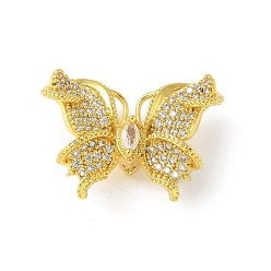 Настоящее золото 18K Латунные микропаве прозрачные подвески с фианитом, бабочки прелести, реальный 18 k позолоченный, 18x26x10 мм, отверстие : 1.6 мм