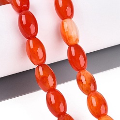 Orange Red Natural Agate Beads Strands, Dyed, Rice, Orange Red, 11.5~12.5x7.5~8.5mm, Hole: 1~1.2mm, about 31~33pcs/strand, 14.57~15.35 inch(37~39cm)