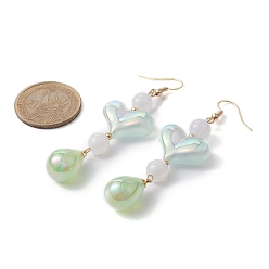 Mixed Color Heart & Teardrop Dangle Earrings for Women, Resin & Acrylic Bead Long Drop Earring with Brass Earring Hook, Mixed Color, 78x22~22.5mm