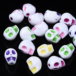 Mixed Color Opaque White Acrylic Beads, Craft Style, Skull, Mixed Color, 9.5x7.5x8mm, Hole: 1.8mm, about 1300pcs/500g
