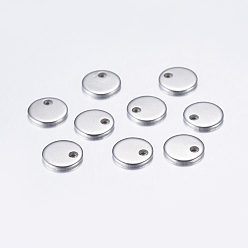 Нержавеющая Сталь Цвет Устойчивые к потускнению 304 подвески из нержавеющей стали, плоско-круглые, штамповка пустой метки, цвет нержавеющей стали, 6x0.8 мм, отверстие : 1 мм