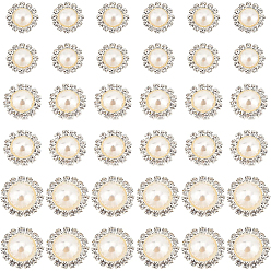 Silver 36Pcs 3 Style Brass Rhinestone Cabochons, with ABS Plastic Imitation Pearl, Flower, Silver, 13~18mm, 12pcs/style
