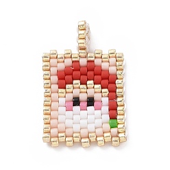Santa Claus Christmas Theme Handmade MIYUKI Japanese Seed Loom Pattern Seed Beads, Christmas Theme Rectangle Pendants, Santa Claus, 24x15x1.7mm, Hole: 3x2mm