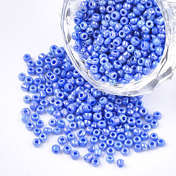 Королевский синий Непрозрачные стекла бисер, с покрытием цвета радуги, круглые, королевский синий, 3 мм, отверстия: 1 мм, около 10000 шт / мешок