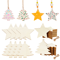 Mixed Shapes 40 шт 2 стили рождественская тематика деревянные подвесные настенные украшения, пеньковой мозга, для украшения дома входной двери, разнообразные, 77.5~79.5x78.5~79.5x2.5 мм, отверстие : 3~5 мм, 20 шт / стиль