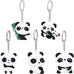 Mixed Color 5Pcs 5 Style Silicone Panda Keychain, with Platinum Iron Findings, Panda, Mixed Color, 1pc/style