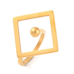 Золотой Ионное покрытие (IP) 304 полые квадратные открытые манжетные кольца из нержавеющей стали для женщин, золотые, размер США 7 (17.3 мм)