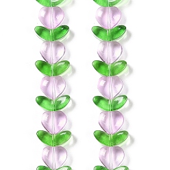 Pink Прозрачные стеклянные бусины, листьев и сердца, розовые, 7.5~9.5x10.5~14x4~5 мм, отверстие : 1 мм, около 54 шт / нитка, 14.96~15.24'' (38~38.7 см)