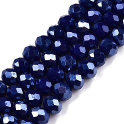Темно-Синий Стеклянные бусины с гальваническим покрытием , гальваническое покрытие, граненые, рондель, темно-синий, 6x5 мм, отверстие : 1 мм, около 80~85 шт / нитка, 38~40 см