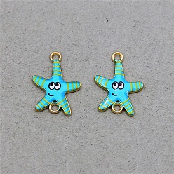 Голубой Подвески из сплава эмали с морской тематикой, золотой свет, морская звезда, голубой, 21x16x2 мм, отверстие : 1.8 мм