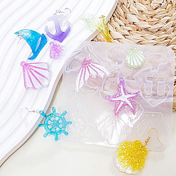 Fish Подвески на тему океана своими руками силиконовые формы, формы для литья смолы, для уф-смолы, изготовление ювелирных изделий из эпоксидной смолы, якорь/рыба/ракушка, 106x99x4.5 мм, отверстие : 1.8 мм, внутренний диаметр: 20~36x18~42x4.5 мм