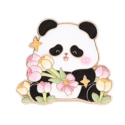 Pink Эмалевые значки с пандой и тюльпаном, булавки для лацканов из сплава для одежды рюкзака, золотой свет, розовые, 26x30 мм
