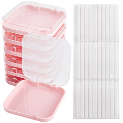 Pink 9пластиковый контейнер для хранения накладных ногтей, квадратный, 1лист с наклейками для дизайна ногтей, розовые, 7.7~7.8x6.95~7.5x1.7~1.75 см