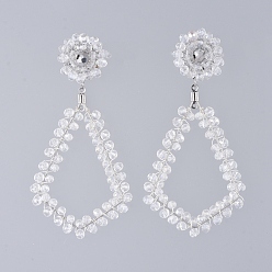 Clear Electroplate Glass Faceted Beads Ear Studs, with 304 Stainless Steel Stud Earring Findings, Wire Pendants, Hoop Earring Findings and Ear Nuts, Earring Backs, Stainless Steel Color, Clear, 80mm, Pin: 0.8mm
