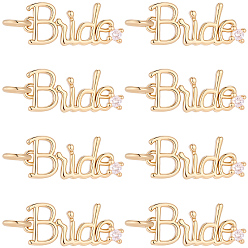 Real 18K Gold Plated 8Pcs Rack Plating Brass Micro Pave Clear Cubic Zirconia Pendants, Long-Lasting Plated, Cadmium Free & Lead Free, Word Bride Charms, Real 18K Gold Plated, 18x7.5x2.5mm, Jump Ring: 5x1mm, Inner Diameter: 3.5mm