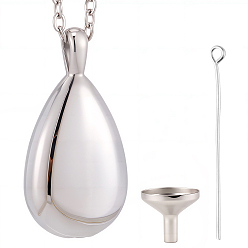 Нержавеющая Сталь Цвет Каплевидные 201 ожерелья с кулоном в виде урны для праха из нержавеющей стали, с 304 мини-воронкой из нержавеющей стали, цвет нержавеющей стали, ожерелья: 21.65 дюйм (55 см)