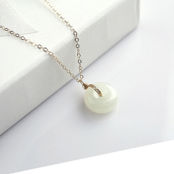 Белый Стеклянные пончики подвески ожерелья, 201 женские ожерелья-цепочки из нержавеющей стали, реальный 18 k позолоченный, белые, 15.75 дюйм (40 см)