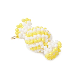 Желтый Подвески-конфеты из стеклянных бусин, с 304 кольцами из нержавеющей стали, реальный 18 k позолоченный, желтые, 14x25x13.5 мм, отверстие : 2.5 мм