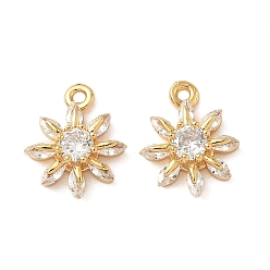 Настоящее золото 18K Латунные микропаве прозрачные подвески с фианитом, цветок, без никеля , реальный 18 k позолоченный, 15x12x4.5 мм, отверстие : 1.4 мм