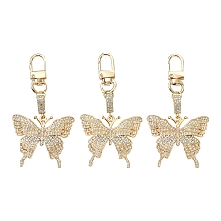 Doré  3pcs décorations pendentif papillon en alliage strass, avec un alliage pivotant homard fermoirs griffe, or, 104mm
