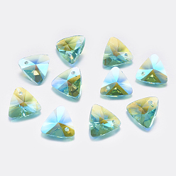 Aquamarine Faceted Glass Rhinestone Charms, Imitation Austrian Crystal, Triangle, Aquamarine, 7.5x8x4mm, Hole: 1.2mm