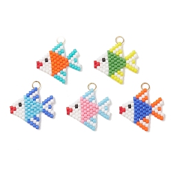 (52) Непрозрачная лаванда Подвески в виде рыбок из стеклянных бус, с 304 нержавеющей стали, реальный 18 k позолоченный, разноцветные, 18.5x19.5x1.5 мм, Перейти кольцо: 4x0.5 мм, внутренний диаметр: 3 мм