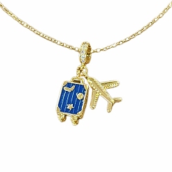 Золотой Самолет и багажник 304 ожерелья с подвесками из нержавеющей стали с микропаве из прозрачных кубических цирконий, золотые, 15.75 дюйм (40 см)