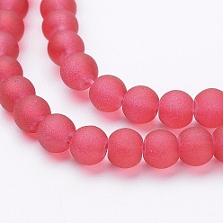 Crimson Transparent Glass Bead Strands, Frosted, Round, Crimson, 4mm, Hole: 1.1~1.6mm, about 200pcs/strand, 31.4 inch