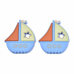Cornflower Blue Food Grade Eco-Friendly Silicone Focal Beads, Boat, Royal Blue, 90x78.5x8.5mm, Hole: 14x17mm